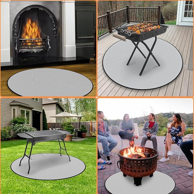 24" Fire Pit Mat for Solo Stove Bonfire, Round 4-Layer Fireproof Mat, Under Grill Mats for Outdoor Grill, Waterproof BBQ Mat for Deck Patio Grass Protector, Heat Resistant Reusable Camping Stove Mats