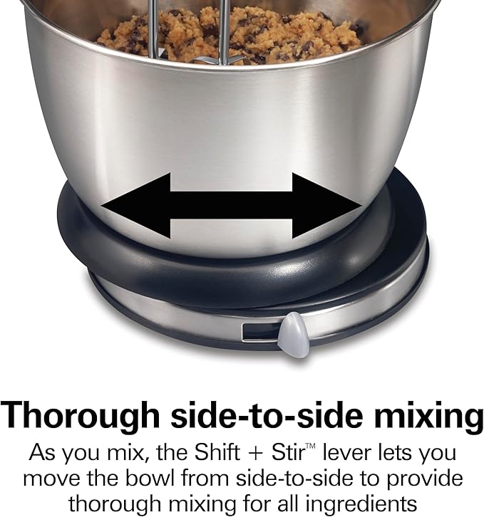 Hamilton Beach Classic Stand and Hand Mixer, 4 Quarts, 6 Speeds with QuickBurst, Bowl Rest, 290 Watts Peak Power, Black and Stainless