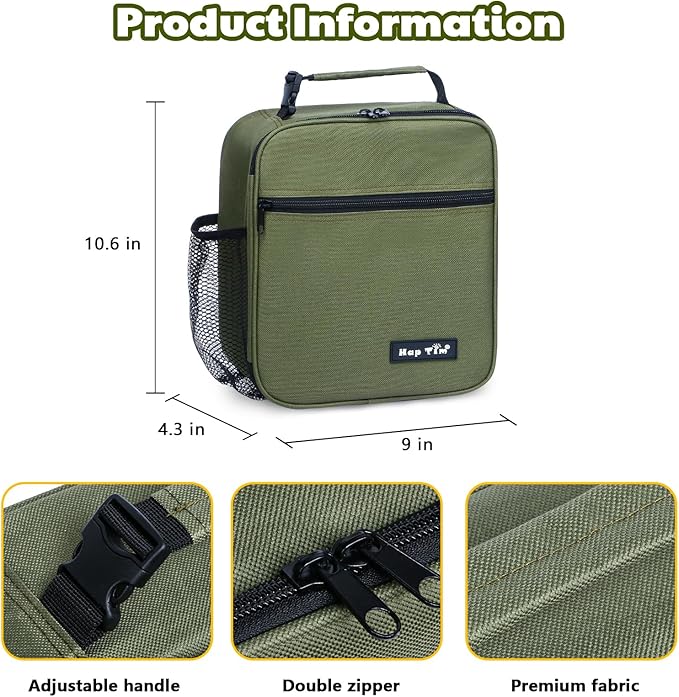 Hap Tim Insulated Lunch Bag Women, Reusable Lunch Box for Women & Men, Adluts Lunchbox for Work, Portable Lunchbag, Army Green（18654-AY）
