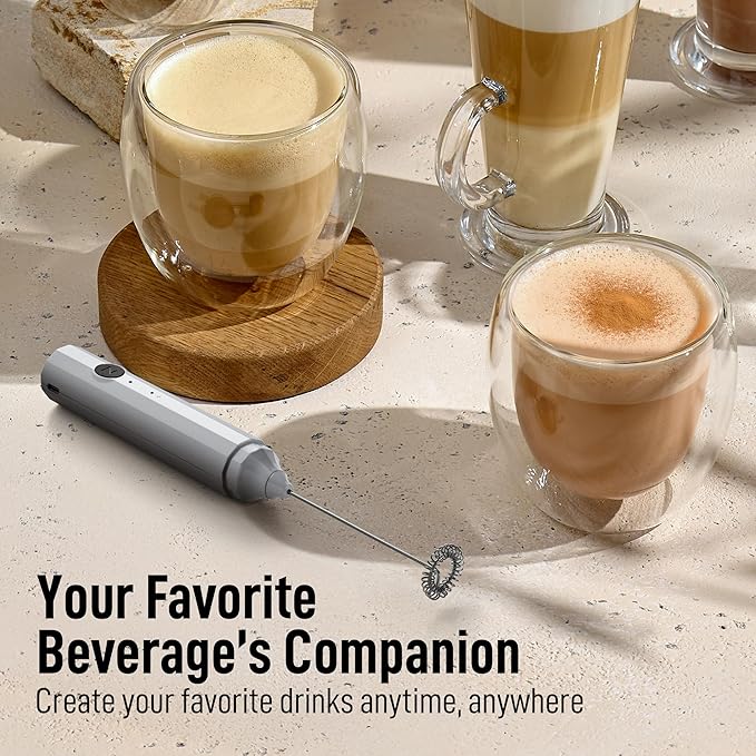 Zulay Froth N Go Milk Frother Rechargeable - 3-in-1 Frother Wand With Case & USB-C Charger - Comes With 3 Whisk Attachments for Latte, Cappuccino, Matcha, Protein Shakes - Silver