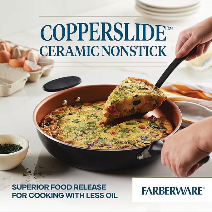 Farberware Glide Deep Nonstick Frying Pan / Fry Pan / Skillet with Helper Handle - 12.5 Inch, Black