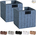 Vagusicc Wicker Storage Basket, Set of 2 Hand-Woven Storage Baskets for Shelves with Handles, Foldable Cube Storage Baskets Bins 11 Inch Large Wicker Baskets for Pantry Decor, Blue(11''x11''x11'')