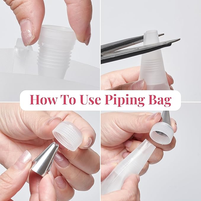 Prestee Reusable Piping Bags and Tips Set - 5 TPU 12-Inch Piping Bags with 5 Metal Icing Tips and 2 Couplers - Flexible and Durable Frosting Piping Kit for Cake Cupcake Cookie Decorating - Transparent