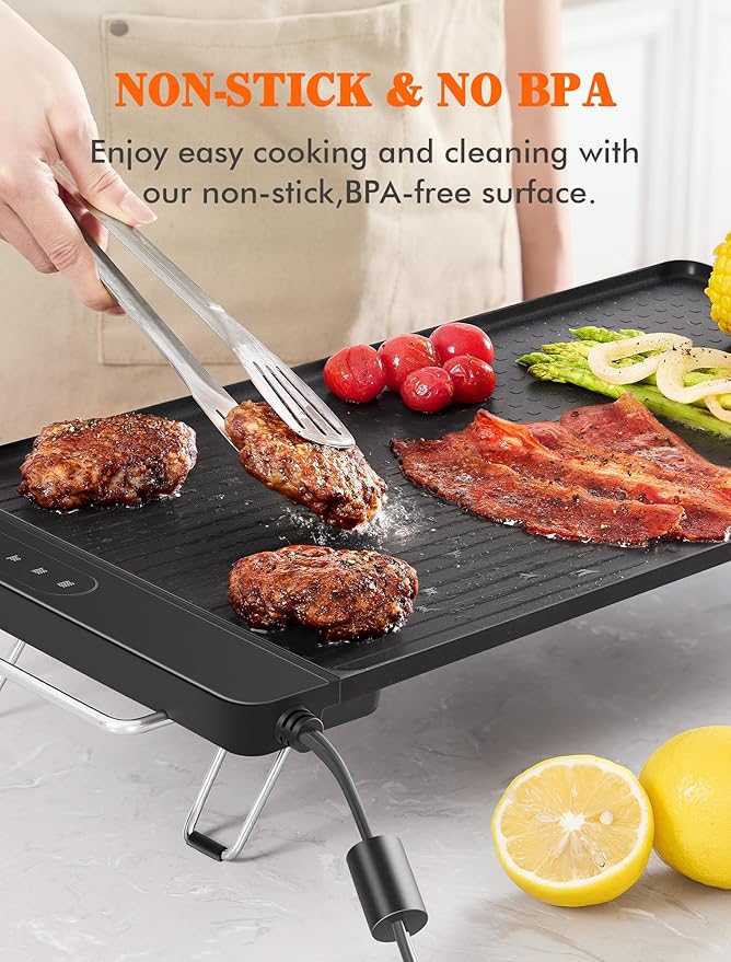 Electric Griddle with Removable Cooking Plate, Large Griddle Pan Electric with Nonstick Coating, Fast & Even Heating, Dishwasher Safe, Smokeless Grill for Bacon, Steak, Pancake, 19" x 11"