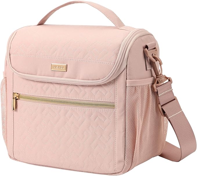 NISHEL Lunch Bag for Women, Portable Insulated Meal Box with Shoulder Strap, Resuable Leakproof Cooler Case for Work, Pink