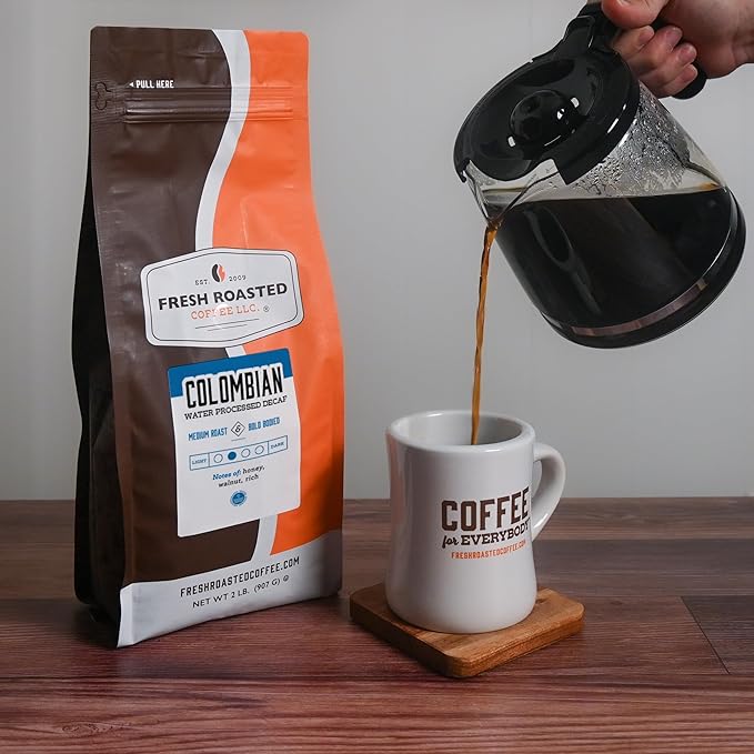 Fresh Roasted Coffee,100% Water-Process Decaf Colombian, 2 lb (32 oz), Medium Roast, Kosher, Whole Bean