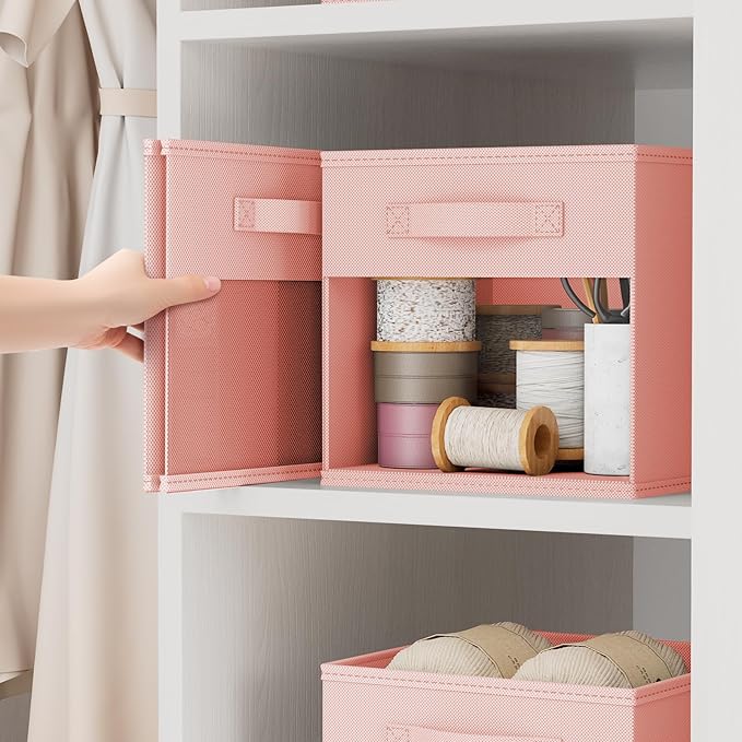 DIMJ Modern 6 Pack Foldable Storage Cubes with Window, 11x11 inch Plastic Closet Organizer Bins for Clothes, Toys, Books