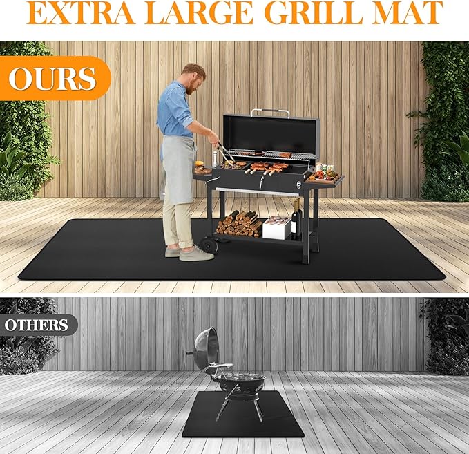 90 x 48 in Extra Large Under Grill Mats for Outdoor Grill - Double-Sided Fireproof Fireplace/Fire Pit Mat to Protect Floors, Deck, Patio, Lawn - Oil-Proof Waterproof Easy to Clean BBQ Mats