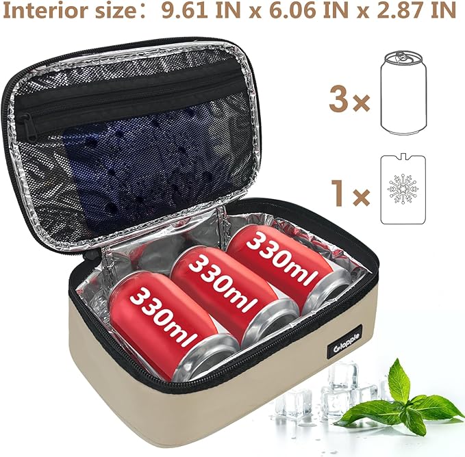 Gloppie Small Lunch Bag - Insulated Lunch Box, Mini Lunchbox Lunch Cooler Bag, Petty Food Containers, Snack Bag, for Adult, Khaki