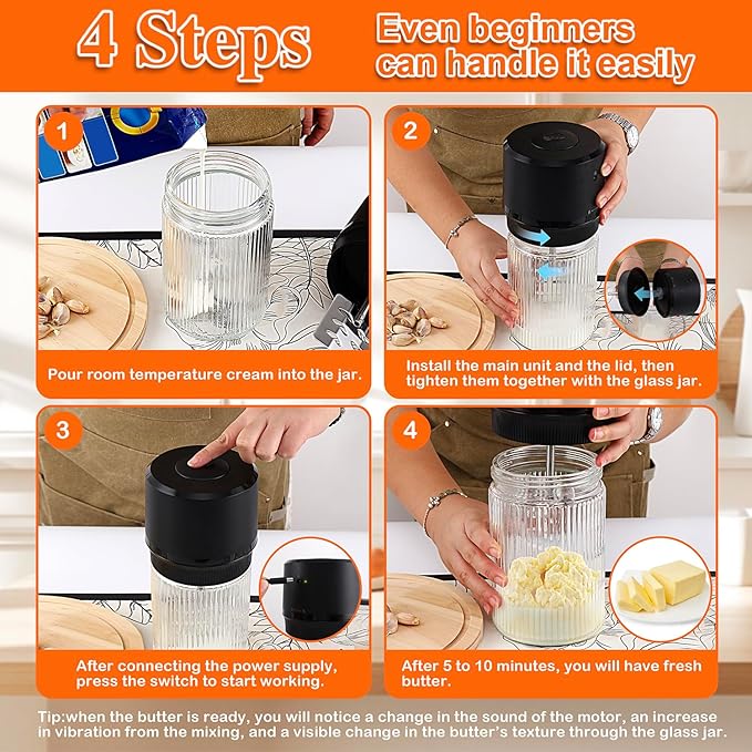 IFOLO Electric Butter Churner – One-Touch Butter Maker, 34oz Food-Grade Glass Jar with High-Speed Brushless Motor, Freshly Made in Just 5-10 Mins.