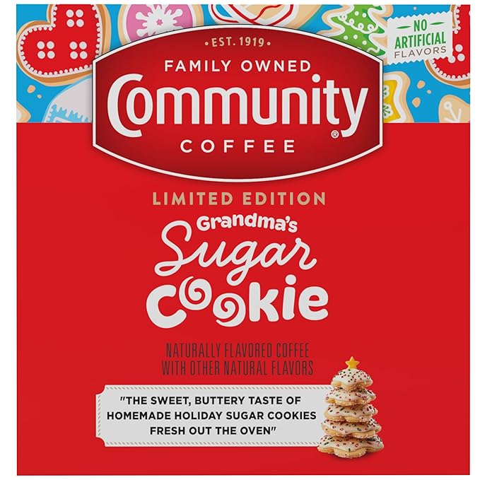Community Coffee Grandma's Sugar Cookie Keurig K-Cup Pods, Limited Edition Holiday Flavor, Natural Ingredients, 10 Count (Pack of 6)