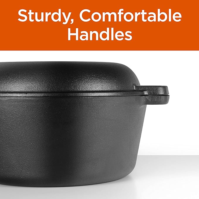 COMMERCIAL CHEF 5-Quart Cast Iron Dutch Oven with Skillet Lid