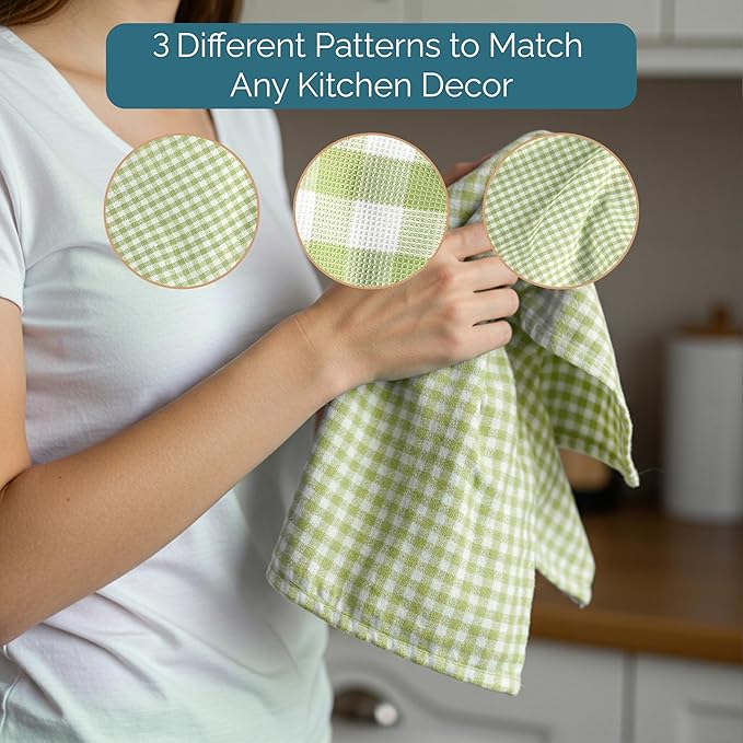Casa Platino Kitchen Towels Cotton and Kitchen Dish Towels – Soft Cotton Set of 8 with Coordinated Patterns – Inviting Tones for Baking and Everyday Spills – Sage Green