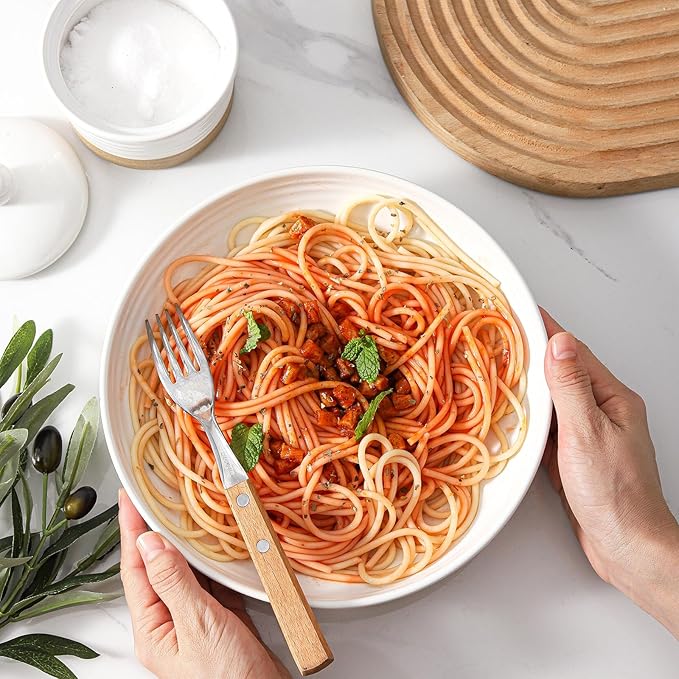 Hasense Ceramic Pasta Bowls, 32 Ounce Serving Bowls for Kitchen, 8.7 Inch White Bowls Set for Furit, Salad, Pasta - Shallow Soup Bowls Set of 2, Dishwasher & Microwave Safe
