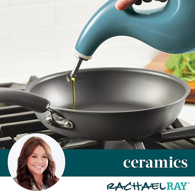 Rachael Ray 48467 Ceramic EVOO Oil and Vinegar Dispensing Bottle with Spout, 24 Ounce - Agave Blue