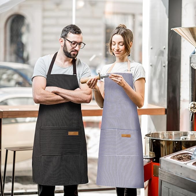 2 Pack Adjustable Bib Apron with 2 Pockets Chef Cooking Kitchen Restaurant Aprons for Women Men