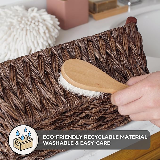 GRANNY SAYS Wicker Storage Baskets, Waterproof Wicker Basket with Handles, Woven Storage Bins for Pantry, Brown, 2-Pack