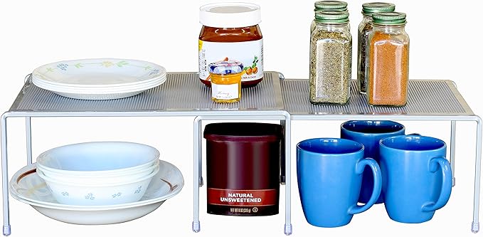 Deco Brothers Expandable Cabinet Shelf Organizer for Kitchen Cabinet and Counter, Grey