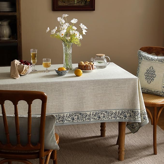 ISAENNE Designer Vintage Linen Elegant Rectangle Tablecloth,Chinoiserie Floral Table Cloth,Wrinkle Resistant Decor Table Cover for Dining Thanksgiving Kitchen Party,55"*71"-Segerman B