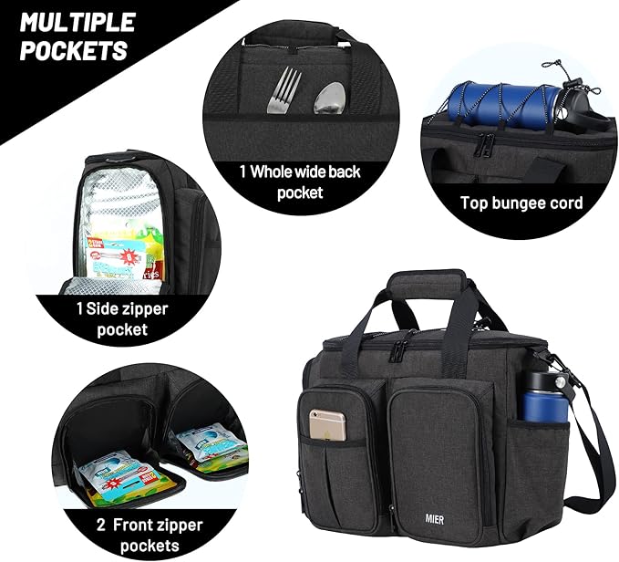 MIER Lunch Box for Men Heavy Duty Insulated Lunch Bag 20 Cans Large Leakproof Soft Cooler Bags with Multiple Pockets for Picnic Work Travel (Dark Gray)