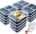 Enther Meal Prep Containers [20 Pack] 36oz 3 Compartment with Lids, Food Storage Bento Box with Souffle Cups BPA Free/Reusable/Stackable, Microwave/Freezer/Dishwasher Safe, Portion Control Black