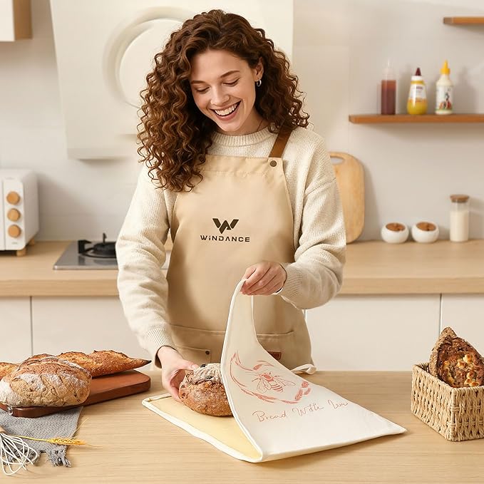 WiNDANCE Wide Zipper Access Beeswax Bread Bags for Homemade Bread - 2 Packs XL Reusable Organic Beeswax Linen Cotton Sourdough Bag, Homesteading Essentials Sourdough Bags with Zip to Keep Fresh