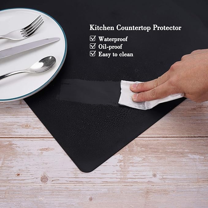 Gartful Silicone Mats for Countertop - 32"x 24"x0.06", Extra Large Multipurpose Mat, Counter Table Protector, Desk Saver Pad, Placemat Nonstick Nonskid Heat-Resistant Kitchen Pad, Black