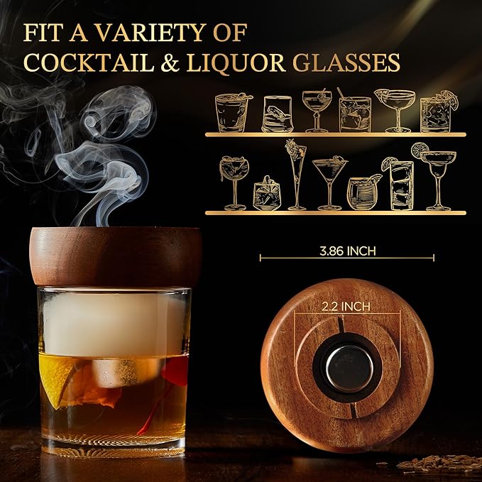 KITESSENSU Whiskey Smoker Kit with Torch – 6 Flavors Wood Chips – Old Fashioned Bourbon Cocktail Smoker Kit, Anniversary & Birthday Gifts for Men(NO Butane)