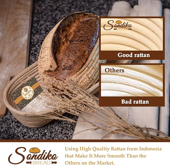 Sondiko Oval Bread Proofing Basket, Handmade Sourdough Bread Baking Supplies, Banneton Bread Proofing Basket Brotform with Proofing Cloth Liner for Sourdough Bread, Baking