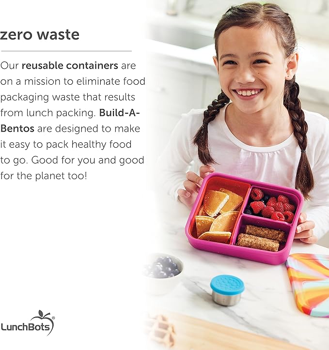 LunchBots Build -a- Bento Lunch Box, Silicone Bento Box for Kids, Multi-Compartment Lunch Container, Oven & Dishwasher Safe, BPA Free, 32 oz - Tie Dye Pink