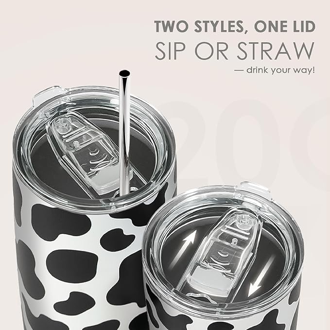 SANDJEST Cow Print Tumbler 20oz Stainless Steel Insulated, Travel Coffee Cup, Gifts for Cow Lovers Women Girls, Birthday Christmas