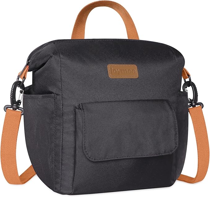 Joymee Lunch Bag Women Insulated Lunch Box Reusable Leakproof Large Spacious Cooler Tote for Women Men Adult with Bottle Holder and Side Pockets for Work Office Travel Picnic -08 Black