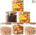 YUNCANG Glass Storage Jars 27oz [Set of 6],Clear Glass Food Storage Containers with Airtight Bamboo Lid Stackable Kitchen Canisters for Candy,Cookie,Rice,Sugar,Flour,Pasta(Square)
