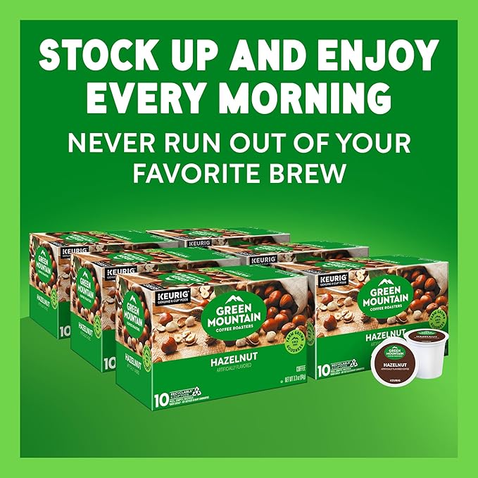 Green Mountain Coffee Roasters Hazelnut, Keurig Single Serve K-Cup Pods, Light Roast Coffee, 60 Count, (6 Packs of 10)
