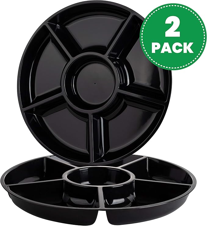 Plasticpro 6 Sectional Round Plastic Serving Tray/Platter (2, Black)