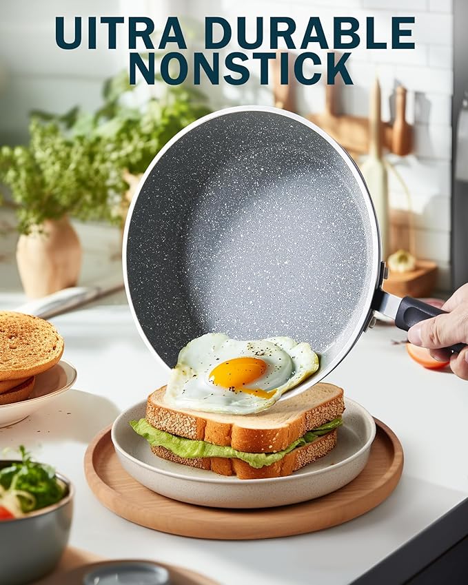 Cook N Home 8"/10"/12" 3 Pieces Frying Saute Pan Set with Non-stick Coating and Induction Compatible bottom, Black