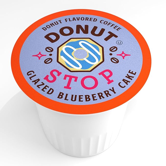 Donut Stop Glazed Blueberry Medium Roast Coffee Pods, 40 Count, Compatible with 2.0 K-Cup Brewers