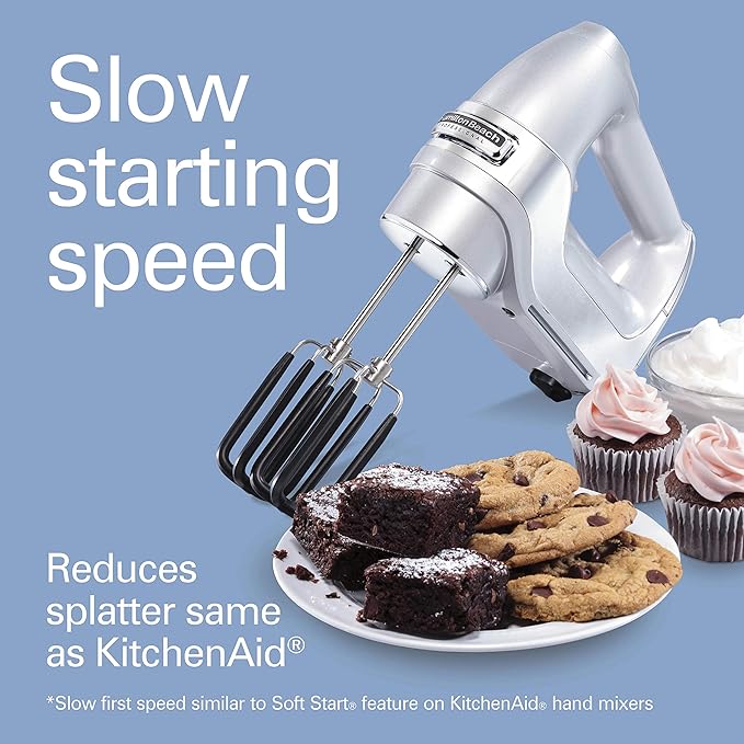 Hamilton Beach Professional 7-Speed Digital Electric Hand Mixer with High-Performance DC Motor, Slow Start, Snap-On Storage Case, SoftScrape Beaters, Whisk, Dough Hooks, Silver and Chrome (62657)