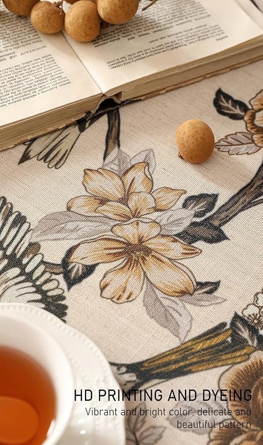 ISAENNE Designer Vintage Linen Tablecloth Rectangular,Floral and Bird Pattern Elegant Table Cloth,Fall Wrinkle Resistant Decor Tablecloths for Dining Kitchen Party Christmas,55"*79"-Murad A