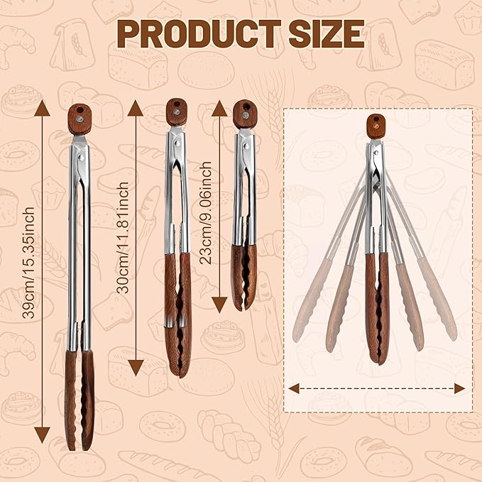 Wooden Tongs for Cooking, Multi-Purpose for Tossing Salads, Grilling, Flipping Food & Serving Bread - Strong Grip Walnut Wood Tips, Heat Resistant & Non-Deforming (12inch)