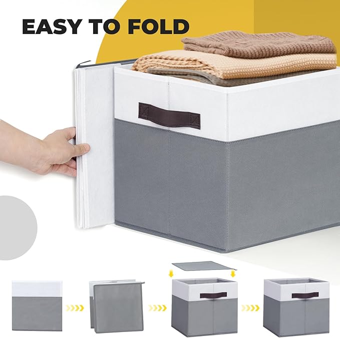 Criusia Fabric Storage Cubes - 13 Inch Large Storage Bins 4 Pack - Clothes Organizer Bins for Closet, Shelves, Cube Organizer/Cubby Collapsible Storage Baskets for Organizing Toys Blanket