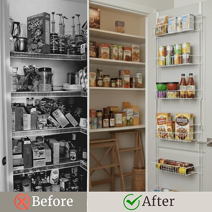 Lavish Home Powder Coated Steel Closet Organizer, 6-Tier Shelves, Over the Door Pantry Organizer, with Adhesive Hooks, White