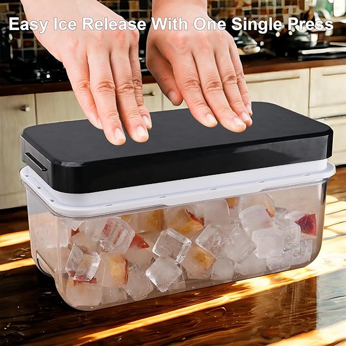 Ice Cube Trays for Freezer with Stackable Design & Lid – Quick-Release Ice Trays for Freezer with Lid and Bin, Perfect Ice Cube Maker for Whiskey, Cocktails – BPA-Free Ice Bin for Freezer Storage
