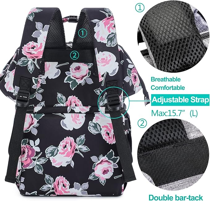 AmHoo Insulated Lunch Box Cooler Backpack Waterproof Leak-Proof Lunch Bag Tote for Men Women Hiking Beach Picnic Trip with Strongest YKK Zipper Rose Flower Pattern