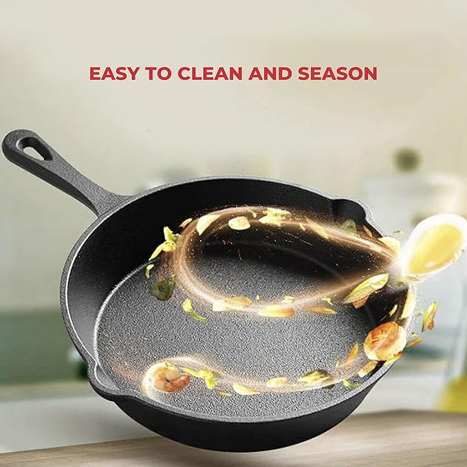 Jim Beam HEA Set of 3 Pre Seasoned Cast Iron Skillets with Even Distribution and Heat Retention-6" 8" 10", 10'', Black,JB0195