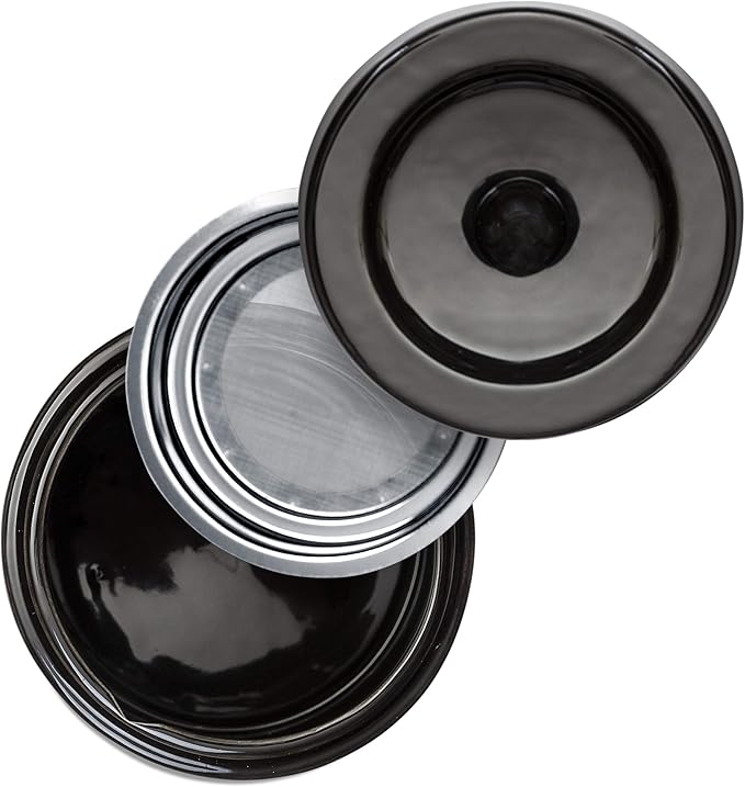 Bacon Grease Saver with Strainer - Ceramic Grease Container 1L Storage Canister | Holds Bacon Fat Drippings | Oil Keeper for Kitchen Counter Storage
