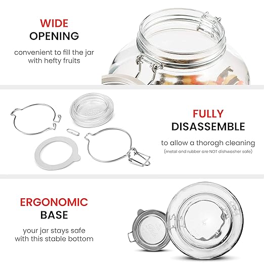 Bormioli Rocco Glass Fido Jars - 135.¼ Ounce - 4 Liter, with hinged hermetically Sealed Airtight lid for Fermenting, Canning, Preserving, With Exclusive Paksh Novelty Chalkboard Labels Set (1 Pack)