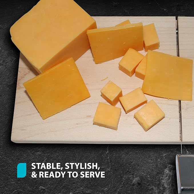 SlidingSusan Cheese Cutting Board - 11” Maple Wood with Black Stainless Steel Slicer - Charcuterie Block for Hard & Soft Cheeses, Butter, Meat – Heavy Duty Handheld Kitchen Tool