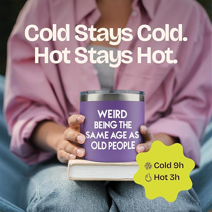 KLUBI 40th Birthday Gifts Women - Weird Being The Same Age As Old People 14oz 50th 60th Birthday Gifts for Women Over 60 Purple Bday Gift Ideas for Adults Cute Funny Celebration Gift for Elderly