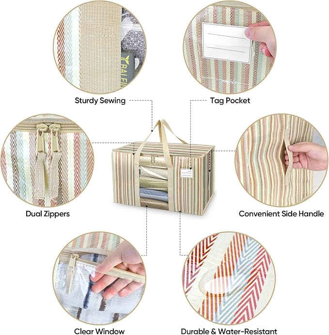 BALEINE 8-Pack Oversized Moving Bags with Reinforced Handles, Heavy-Duty Storage Tote Moving Supplies for Packaging, Camping (Color Stripe, 8-Pack)